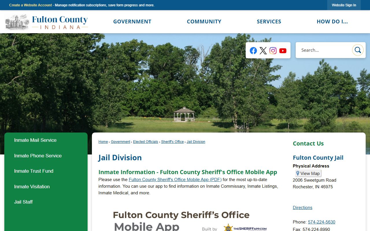 Fulton County inmate records Jail Division page with app notice